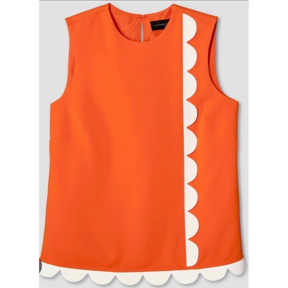 Victoria Beckham Women Twill Top Blouse Scalloped Trim Tank Orange White Size xS - Picture 2 of 4